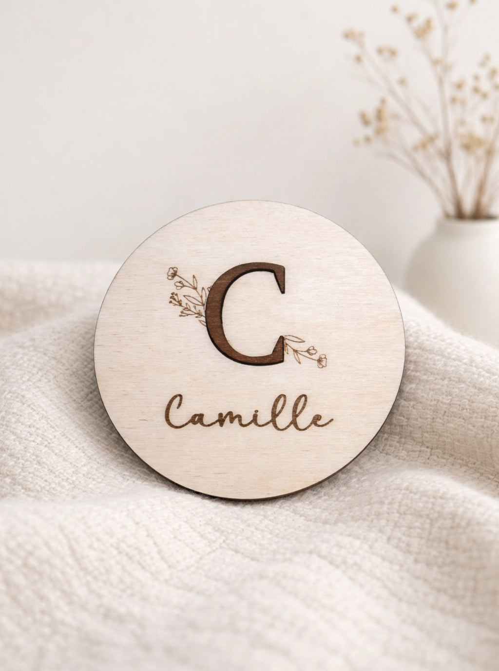 Carte prénom en bois - Fleuris