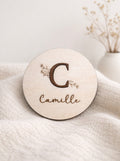 Carte prénom en bois - Fleuris