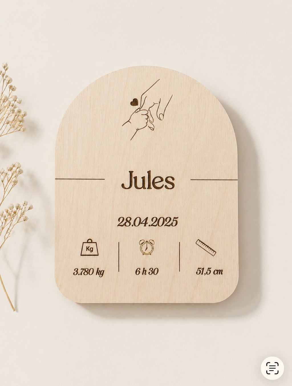 Carte de naissance en bois - Arche