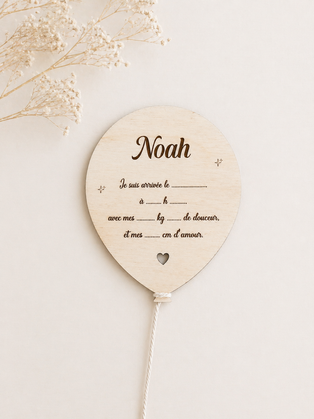 Carte de naissance en bois - Ballon